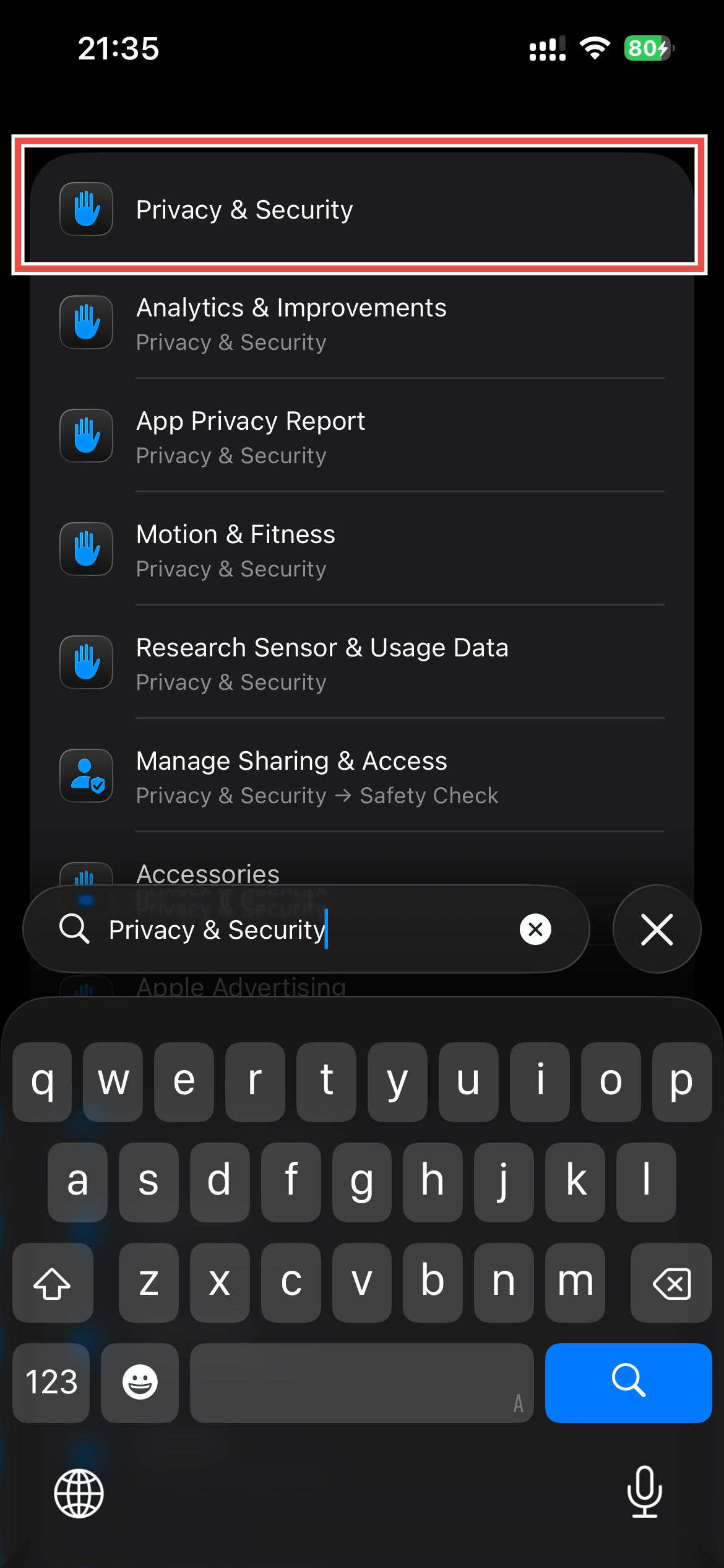 Search Privacy and Security in iPhone Settings